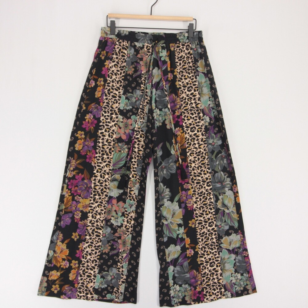 Johnny Was Jade Lioness Pants Womens 6 Multicolor Mixed Print Silk Wide Leg - Picture 2 of 10